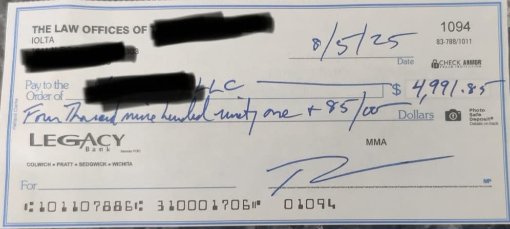 Maricopa County, Arizona's recovery check for $4,991.85